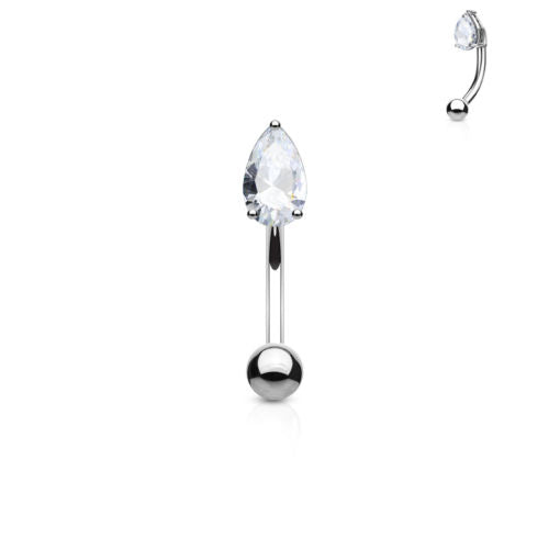1pc Prong Set CZ Gem Teardrop 16g Curved Barbell Eyebrow Ring