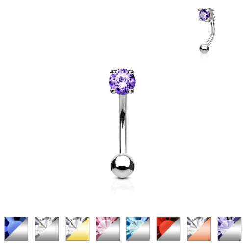 1pc Prong Set CZ Gem 16g Curved Barbell Eyebrow Ring