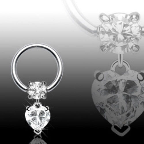 1pc Captive Bead Gem Heart Dangle Tragus Ring