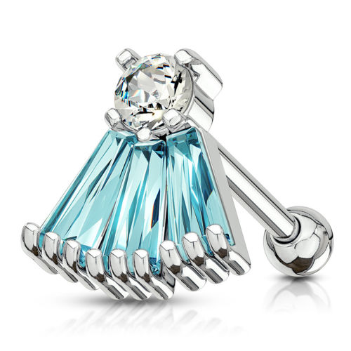 1pc Princess Cut Gem Fan Tragus Ring 16g 1/4"