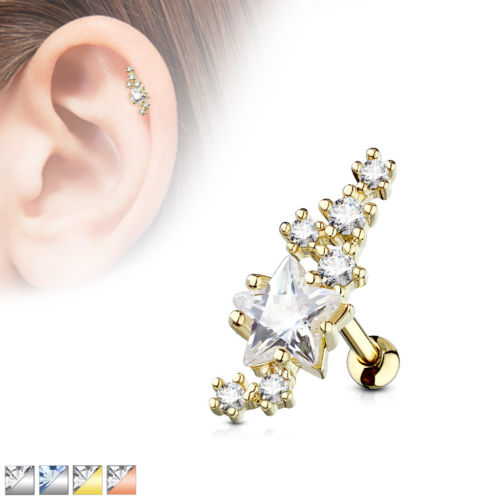 1pc CZ Gem Star Cluster Tragus Ring 16g 1/4"