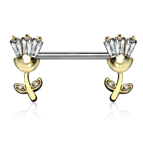 PAIR Princess Cut CZ Gem Tulip Flowers Nipple Rings - Only Rose Gold Left In Stock!