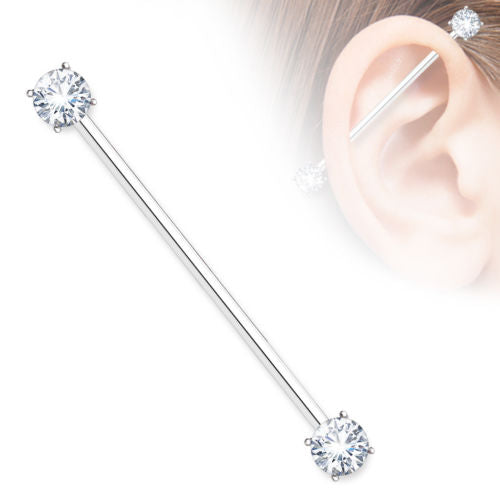 1pc Prong Set Double Gems Industrial Barbell