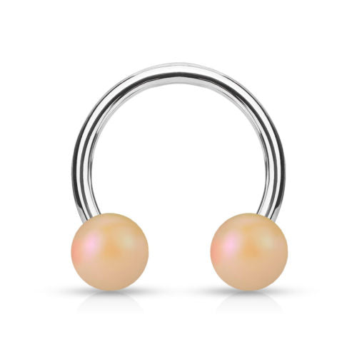 PAIR Pearl Coated Horseshoe Barbell Lip / Nipple / Septum Rings
