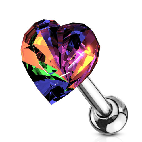 1pc Heart Crystal Tragus Ring 16g 1/4"