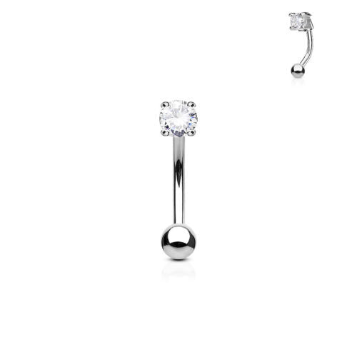 1pc Prong Set CZ Gem 16g Curved Barbell Eyebrow Ring
