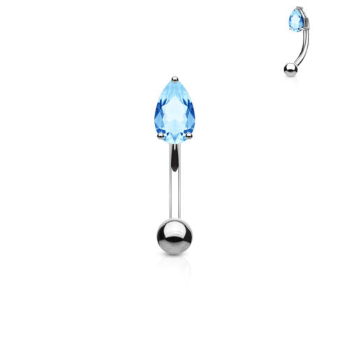 1pc Prong Set CZ Gem Teardrop 16g Curved Barbell Eyebrow Ring