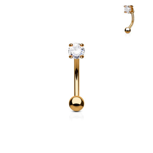 1pc Prong Set CZ Gem 16g Curved Barbell Eyebrow Ring