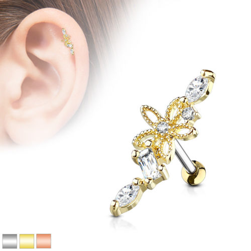 1pc CZ Gem Hollow Flower Tragus Ring 16g 1/4"