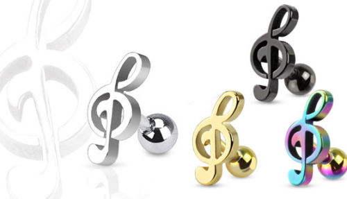 1pc Music Treble Clef Tragus Ring 16g 1/4"