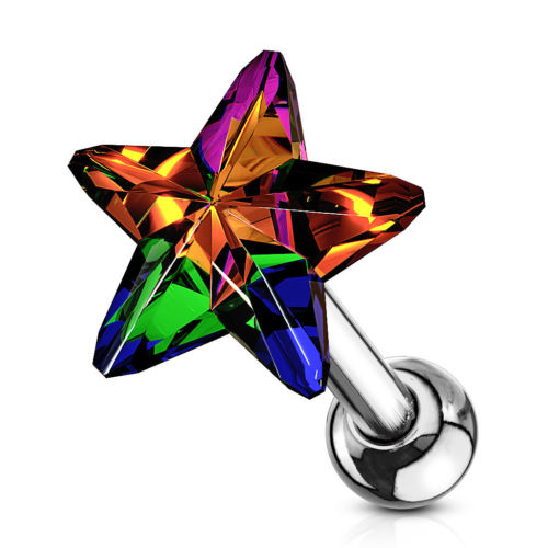1pc Star Crystal Tragus Ring 16g 1/4"