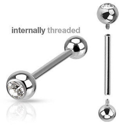 1pc Clear Gem Internally Threaded Barbell Tongue / Tragus / Nipple Ring