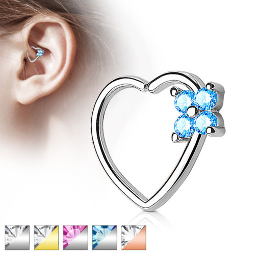 1pc CZ Gem Flower Bendable Heart Cartilage Daith Hoop Ring