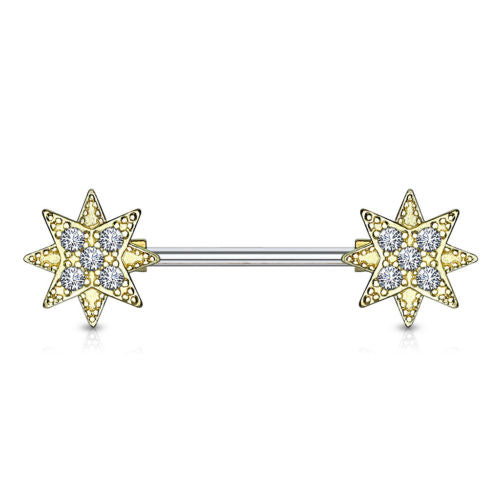 PAIR CZ Paved Starburst Star Nipple Rings Shields
