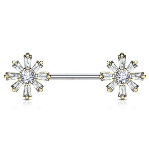 PAIR Princess Cut CZ Flower Ends Nipple Rings Shields