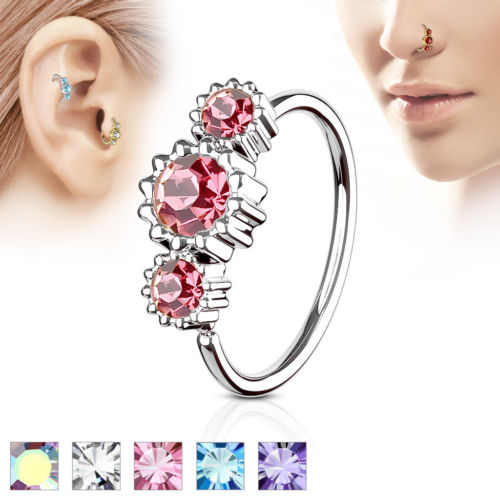 1pc Three CZ Gem Hoop Nose / Cartilage Ring