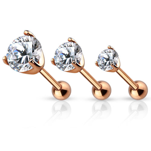 1pc Prong Set Gem Tragus Cartilage Ring 16g 1/4"