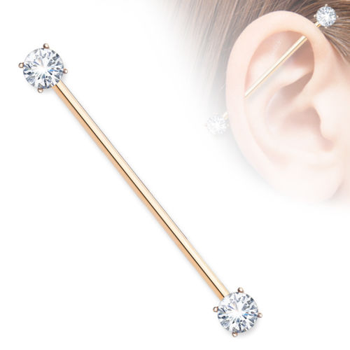 1pc Prong Set Double Gems Industrial Barbell