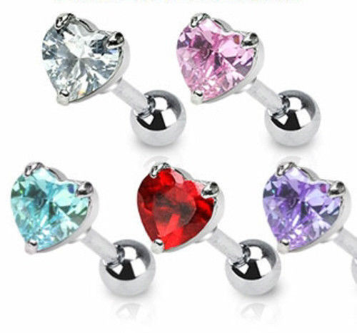 1pc Prong Set Heart Gem Tragus Ring 16g 1/4"