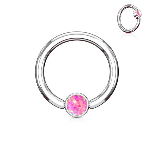 1pc Opal Set Flat-Back Captive Bead Ring