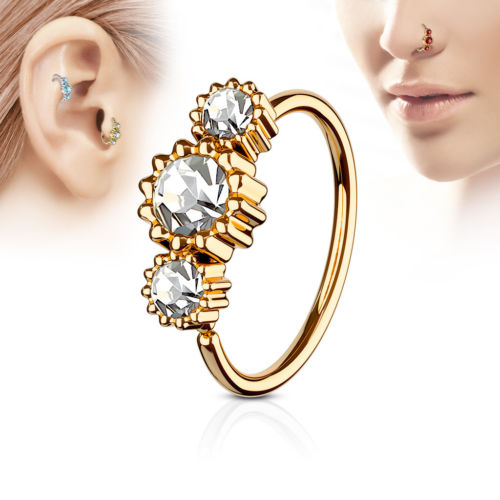 1pc Rose Gold Three CZ Gem Hoop Nose / Cartilage Ring