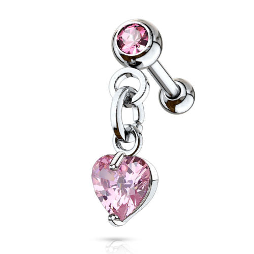 1pc Crystal Heart Dangle Tragus Ring 16g 1/4"