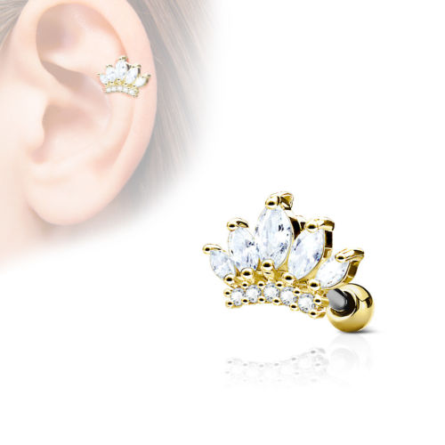 1pc CZ Gem Princess Crown Tragus Ring 16g 1/4"
