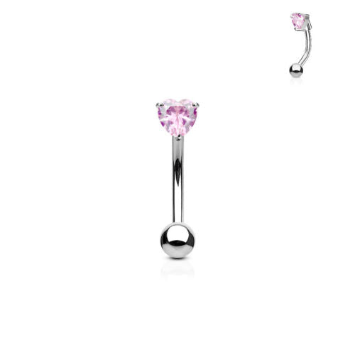 1pc Prong Set CZ Gem Heart 16g Curved Barbell Eyebrow Ring