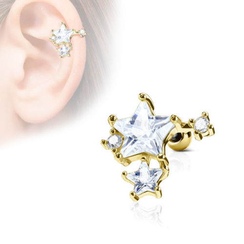 1pc CZ Gem Star Cluster Tragus Ring 16g 1/4"