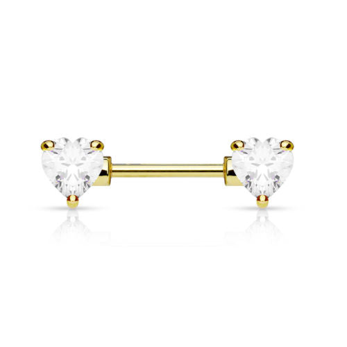 PAIR Double Heart Gem Nipple Rings Shields