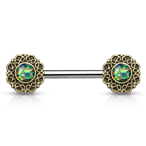 PAIR Opal Glitter Center Tribal Hearts Nipple Rings Shields - Only Available in Pink