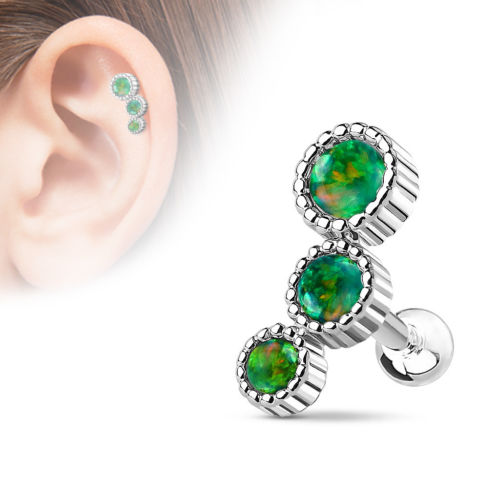 1pc Triple Opal Tragus Ring 16g 1/4"
