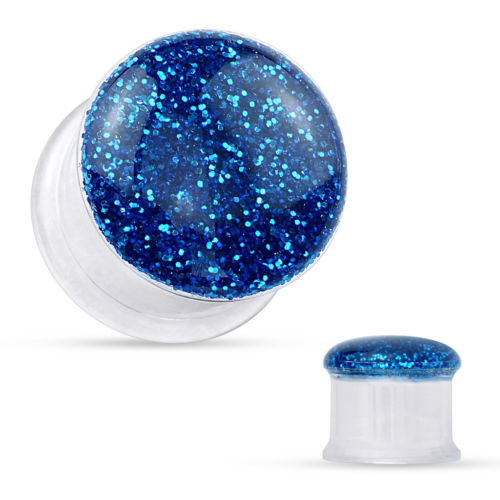 PAIR Glitter Front Clear Acrylic Tunnels Plugs