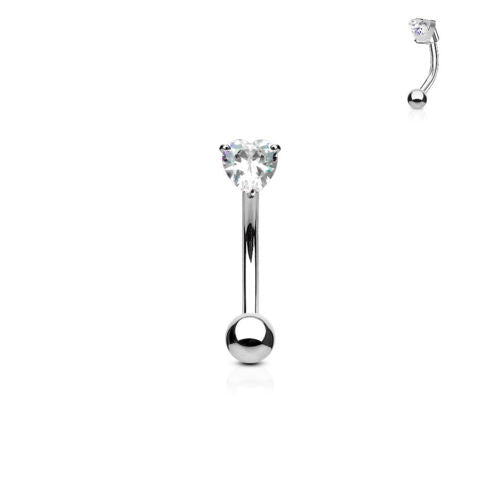 1pc Prong Set CZ Gem Heart 16g Curved Barbell Eyebrow Ring