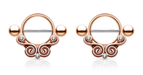 PAIR Lace Swirls w/ Gems Nipple Shields Rings