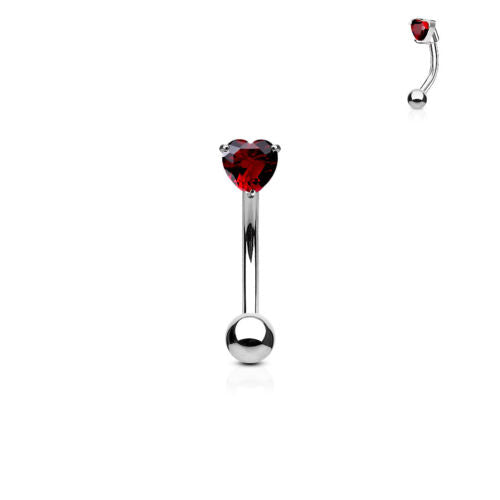 1pc Prong Set CZ Gem Heart 16g Curved Barbell Eyebrow Ring