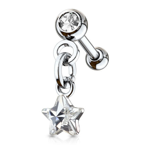 1pc Crystal Star Dangle Tragus Ring 16g 1/4"