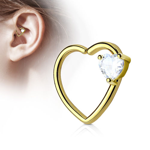 1pc CZ Gem Heart Bendable Heart Cartilage Daith Hoop Ring