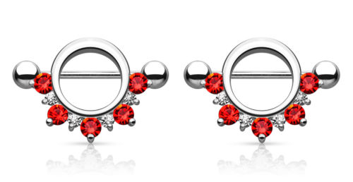 PAIR Half Circle CZ Gem Lined Nipple Shields Rings