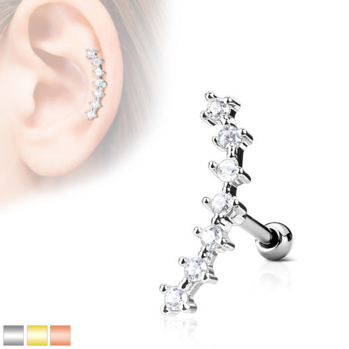 1pc Lined CZ Gem Curve Tragus Ring 16g 1/4"