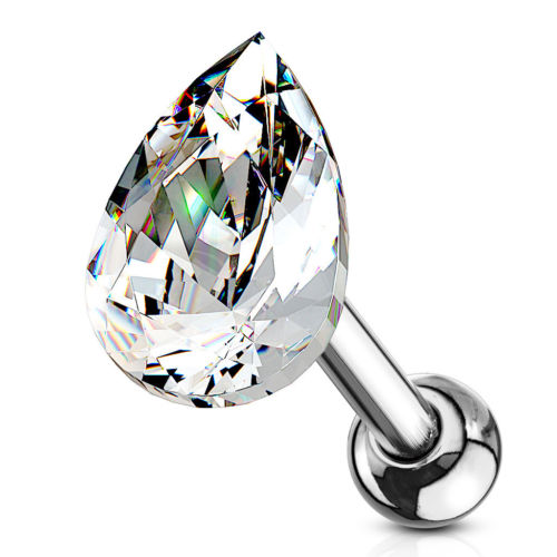 1pc Tear Drop Crystal Tragus Ring 16g 1/4"