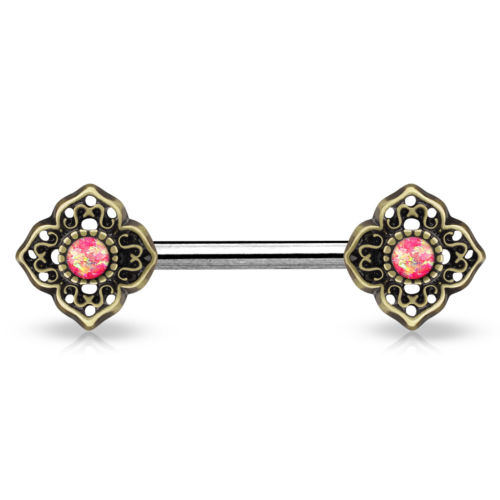 PAIR Opal Glitter Center Tribal Flower Nipple Rings Shields