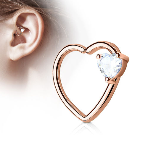 1pc CZ Gem Heart Bendable Heart Cartilage Daith Hoop Ring