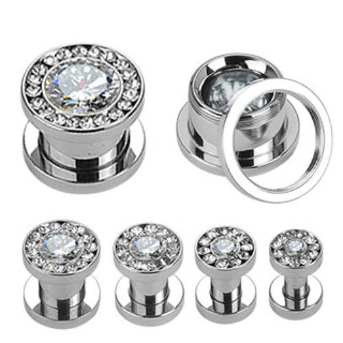 PAIR Multi-Gemmed Rim Bling Steel Screw Fit Plugs