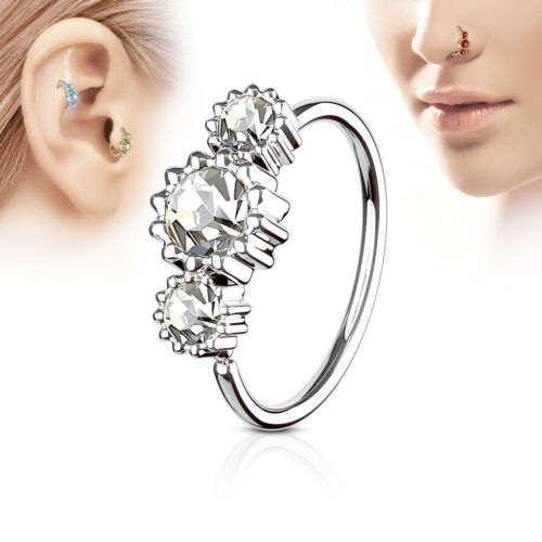 1pc Three CZ Gem Hoop Nose / Cartilage Ring