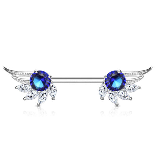 PAIR Marquise Gem Angel Wings Nipple Rings Shields