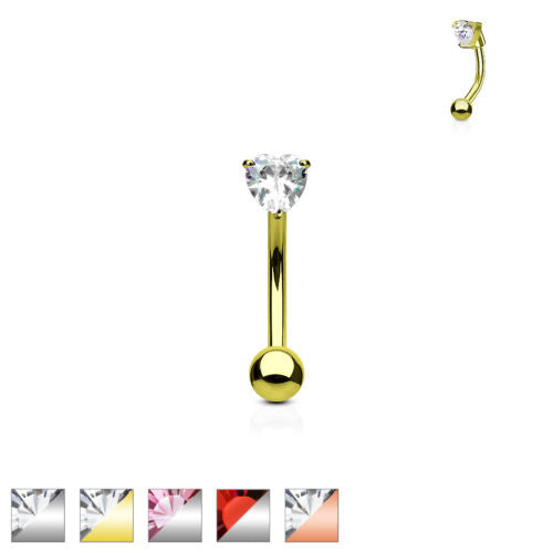 1pc Prong Set CZ Gem Heart 16g Curved Barbell Eyebrow Ring