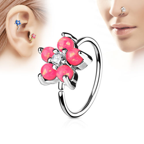 1pc Opal Glitter Flower Hoop Nose / Cartilage Ring