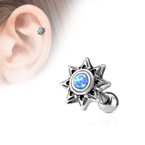 1pc Opal Set Tribal Sun Tragus Ring 16g 1/4"