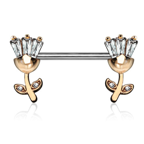 PAIR Princess Cut CZ Gem Tulip Flowers Nipple Rings
